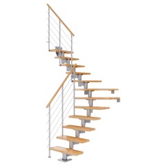 Dolle Mittelholmtreppe Cork Buche, lackiert 1/4 gewendelt 75 cm breit für GH 240 – 292 cm UK Metall Perlgrau mit Geländer