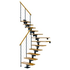 Dolle Mittelholmtreppe Cork Eiche, lackiert 1/4 gewendelt 75 cm breit für GH 259 – 315 cm UK Metall Anthrazit mit Geländer