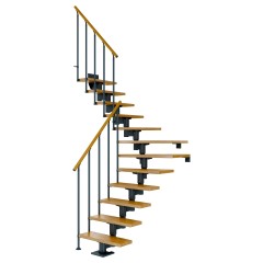 Dolle Mittelholmtreppe Cork Eiche, lackiert 1/4 gewendelt 79 cm breit für GH 222 – 270 cm UK Metall Anthrazit mit Geländer