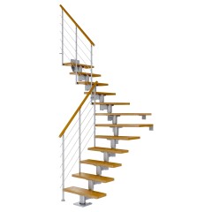 Dolle Mittelholmtreppe Cork Eiche, lackiert 1/2 gewendelt 75 cm breit für GH 222 – 270 cm UK Metall Perlgrau mit Geländer