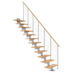 Dolle Mittelholmtreppe Cork Buche, lackiert Gerade 75 cm breit für GH 240 – 292 cm UK Metall Perlgrau mit Geländer