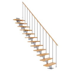 Dolle Mittelholmtreppe Cork Buche, lackiert Gerade 79 cm breit für Geschosshöhen 259 – 315 cm UK Metall Perlgrau inkl. einseitigem Geländer Einzelstab