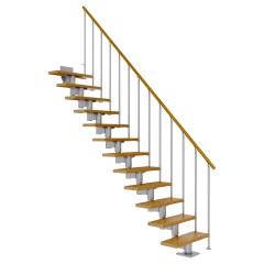 Dolle Mittelholmtreppe Cork Eiche, lackiert Gerade 79 cm breit für Geschosshöhen 240 – 292 cm UK Metall Perlgrau inkl. einseitigem Geländer Einzelstab