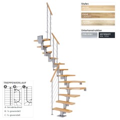 Dolle Mittelholmtreppe Dublin Gerade aus Ahorn lackiert 75 cm breit für GH 222–270 cm UK Metall Anthrazit mitlaufende Edelstahlstäbe