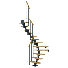 Dolle Mittelholmtreppe Dublin 1/2 gewendelt aus Eiche lackiert 75 cm breit für GH 222–270 cm UK Metall Anthrazit mit Einzelstabgeländer