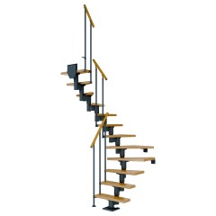 Dolle Mittelholmtreppe Dublin 1/2 gewendelt aus Eiche lackiert 61 cm breit für GH 259–315 cm UK Metall Anthrazit mit Einzelstabgeländer