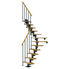 Dolle Mittelholmtreppe Dublin 1/4 gewendelt aus Eiche lackiert 75 cm breit für GH 222–270 cm UK Metall Anthrazit mit Einzelstabgeländer