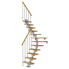 Dolle Mittelholmtreppe Dublin 1/4 gewendelt aus Eiche lackiert 61 cm breit für GH 259–315 cm UK Metall Perlgrau mit Einzelstabgeländer