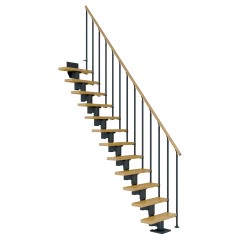 Dolle Mittelholmtreppe Dublin Gerade aus Ahorn lackiert 75 cm breit für GH 240–292 cm UK Metall Anthrazit mit Einzelstabgeländer