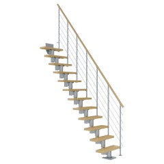 Dolle Mittelholmtreppe Dublin Gerade aus Eiche lackiert 75 cm breit für GH 222–270 cm UK Metall Perlgrau mitlaufende Edelstahlstäbe