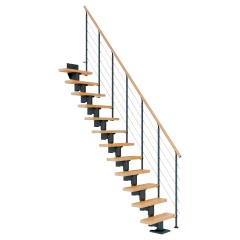 Dolle Mittelholmtreppe Dublin Gerade aus Ahorn lackiert 71 cm breit für GH 259–315 cm UK Metall Anthrazit mitlaufende Edelstahlstäbe