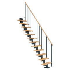 Dolle Mittelholmtreppe Dublin Gerade aus Buche lackiert 75 cm breit für GH 222–270 cm UK Metall Anthrazit mit Einzelstabgeländer