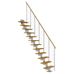 Dolle Mittelholmtreppe Dublin Gerade aus Eiche lackiert 75 cm breit für GH 240–292 cm UK Metall Perlgrau mitlaufende Edelstahlstäbe