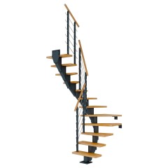 Dolle Mittelholmtreppe Frankfurt 1/2 gewendelt Buche, geölt 75 cm breit für GH 240 – 279 cm UK Metall Anthrazit mit Geländer