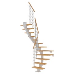 Dolle Mittelholmtreppe Frankfurt 1/2 gewendelt Buche, geölt 65 cm breit für Geschosshöhen 240 – 279 cm UK Metall Weiß inkl. einseitigem Designgeländer