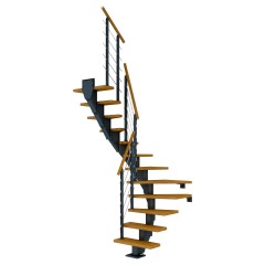 Dolle Mittelholmtreppe Frankfurt 1/2 gewendelt Eiche, geölt 75 cm breit für GH 240 – 279 cm UK Metall Anthrazit mit Geländer