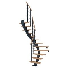 Dolle Mittelholmtreppe Frankfurt 1/2 gewendelt Eiche weiß, geölt 65 cm breit für GH 259 – 301 cm UK Metall Anthrazit mit 