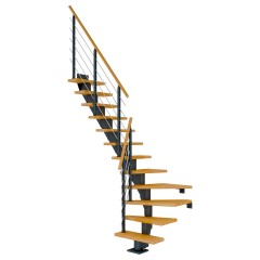 Dolle Mittelholmtreppe Frankfurt 1/4 gewendelt Buche, geölt 65 cm breit für GH 222 – 258 cm UK Metall Anthrazit mit Geländer