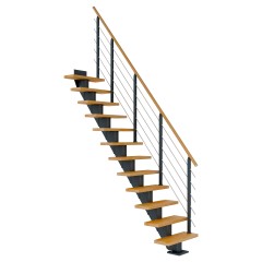 Dolle Mittelholmtreppe Frankfurt Gerade Buche, geölt 75 cm breit für Geschosshöhen 240 – 279 cm UK Metall Anthrazit inkl. einseitigem Designgeländer