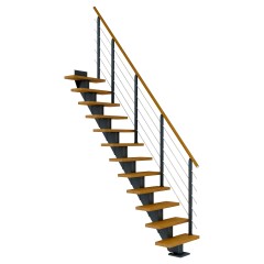 Dolle Mittelholmtreppe Frankfurt Gerade Eiche, geölt 75 cm breit für Geschosshöhen 240 – 279 cm UK Metall Anthrazit inkl. einseitigem Designgeländer