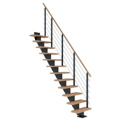 Dolle Mittelholmtreppe Frankfurt Gerade Eiche weiß, geölt 65 cm breit für GH 259 – 301 cm UK Metall Anthrazit mit Geländer