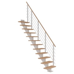 Dolle Mittelholmtreppe Frankfurt Gerade Eiche weiß, geölt 75 cm breit für Geschosshöhen 259 – 301 cm UK Metall Weiß inkl. einseitigem Designgeländer