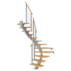 Dolle Mittelholmtreppe Hamburg 1/2 gewendelt Buche, geölt 75 cm breit für GH 240 – 279 cm UK Metall Perlgrau mit Geländer