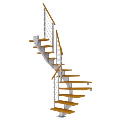 Dolle Mittelholmtreppe Hamburg 1/2 gewendelt Eiche, geölt 75 cm breit für GH 222 – 258 cm UK Metall Perlgrau mit Geländer