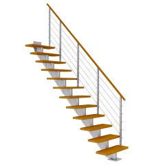 Dolle Mittelholmtreppe Hamburg Gerade Eiche, geölt 75 cm breit für Geschosshöhen 240 – 279 cm UK Metall Perlgrau inkl. einseitigem Designgeländer