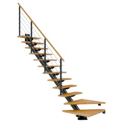 Dolle Mittelholmtreppe Sydney in Buche, geölt 75 cm breit 1/4 gewendelt für Geschosshöhen 259 – 315 cm UK Metall Anthrazit mit einseitigem Designgeländer