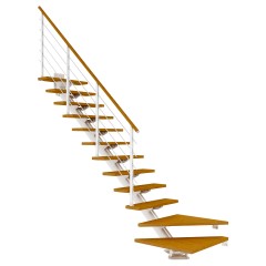 Dolle Mittelholmtreppe Sydney in Eiche, geölt 75 cm breit 1/4 gewendelt für Geschosshöhen 222 – 270 cm UK Metall Weiß mit einseitigem Designgeländer