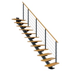 Dolle Mittelholmtreppe Sydney in Buche, geölt 75 cm breit Gerade für Geschosshöhen 222 – 270 cm UK Metall Anthrazit mit einseitigem Designgeländer