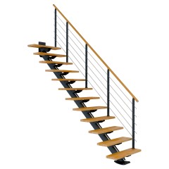 Dolle Mittelholmtreppe Sydney in Buche, geölt 75 cm breit Gerade für Geschosshöhen 240 – 292 cm UK Metall Anthrazit mit einseitigem Designgeländer