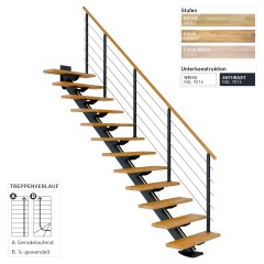 Dolle Mittelholmtreppe Sydney in Buche, geölt 75 cm breit Gerade für Geschosshöhen 240 – 292 cm UK Metall Weiß mit einseitigem Designgeländer