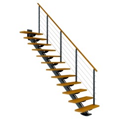Dolle Mittelholmtreppe Sydney in Eiche, geölt 75 cm breit Gerade für Geschosshöhen 222 – 270 cm UK Metall Anthrazit mit einseitigem Designgeländer