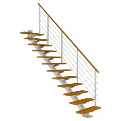 Dolle Mittelholmtreppe Sydney in Eiche, geölt 75 cm breit Gerade für Geschosshöhen 222 – 270 cm UK Metall Weiß mit einseitigem Designgeländer