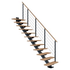 Dolle Mittelholmtreppe Sydney in Eiche weiß, geölt 75 cm breit Gerade für Geschosshöhen 222 – 270 cm UK Metall Anthrazit mit einseitigem Designgeländer