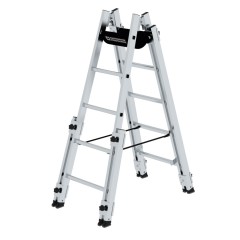 MUNK Aluminium Stehleiter, treppengängig, mit 4 Holmverlängerungen 2x5 Sprossen