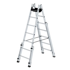 MUNK Aluminium Stehleiter, treppengängig, mit 4 Holmverlängerungen 2x7 Sprossen