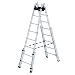 MUNK Aluminium Stehleiter, treppengängig, mit 4 Holmverlängerungen 2x8 Sprossen