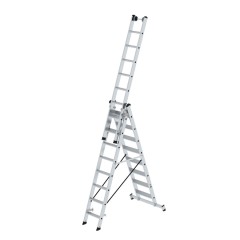 MUNK Stufen- Mehrzweckleiter mit Wandlaufrollen und Nivello® Traverse 3x8 Stufen