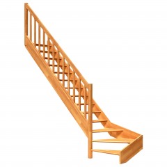 Dolle Raumspartreppe Paris ohne Setzstufen Buche versiegelt Treppenlauf ¼ gewendelt unten links Rechteckstäbe