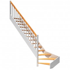 Dolle Raumspartreppe Paris ohne Setzstufen Buche weiß Treppenlauf ¼ gewendelt unten links Rechteckstäbe