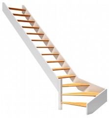 Dolle Raumspartreppe Paris ohne Setzstufen Buche weiß Treppenlauf ¼ gewendelt unten links ohne Geländer