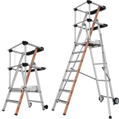 Siedra Stufen Plattformleiter mit Fallschutzschienen und halbautomatischem Schließmechanismus