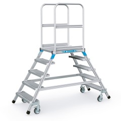 Zarges Podestleiter fahrbar mit 2x5 Stahl-Gitterrost-Stufen
