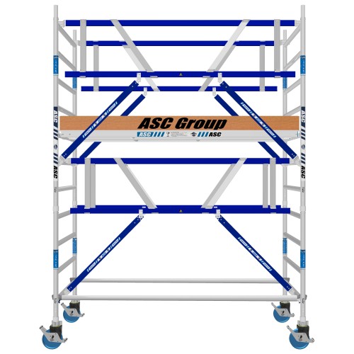 ASC Rollgerüst AGS Pro 190x135cm mit Holz-Plattformen und doppelseitigem Geländer 4,3m Arbeitshöhe