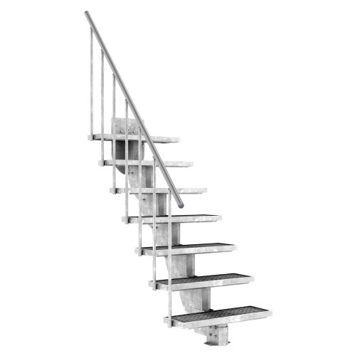 Dolle Außentreppe Gardenstep 80cm breit 7 Stufen Gitterrost 129,5-157,5cm Steigungshöhe mit Geländer