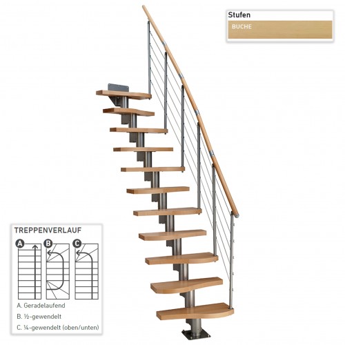 Dolle Mittelholmtreppe Basel 222-276cm Geschosshöhe Buche Multiplex UK Grau metallic inklusive Geländer