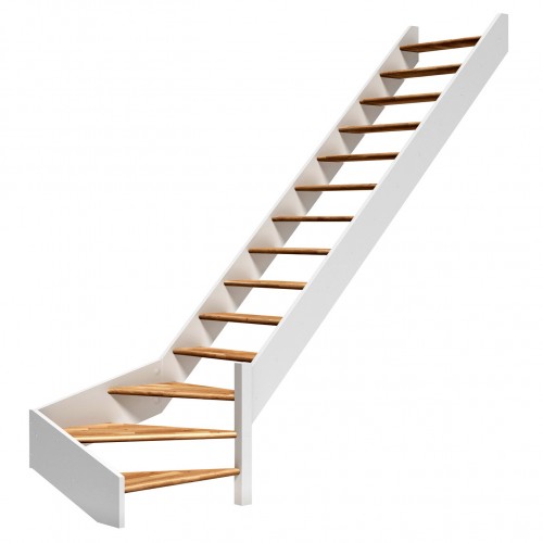 Dolle Raumspartreppe Paris ohne Setzstufen Eiche weiß Treppenlauf ¼ gewendelt unten rechts ohne Geländer